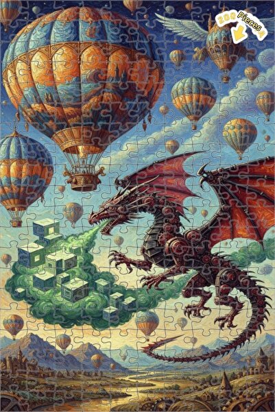 Teona Ahşap لغز خشبي ميكانيكي على شكل تنين وسفن سماوية مطلي بالزيت ذو طابقين ...