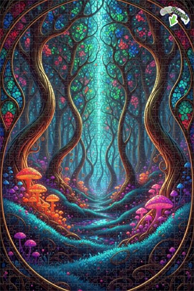 Teona Ahşap لغز خشبي مؤطر بطبقتين بمظهر لوحة زيتية ساحرة للغابة 800 قطعة 70×50