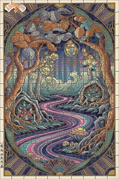 Teona Ahşap لغز خشبي مؤطر بطبقتين من فن طريق نهر الغابة السحرية 150 قطعة 20x30