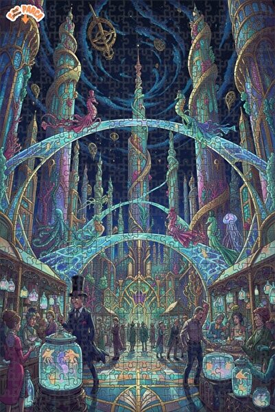 Teona Ahşap لغز خشبي مؤطر بطبقتين بمظهر لوحة زيتية لمدينة غامضة تحت البحر 500...