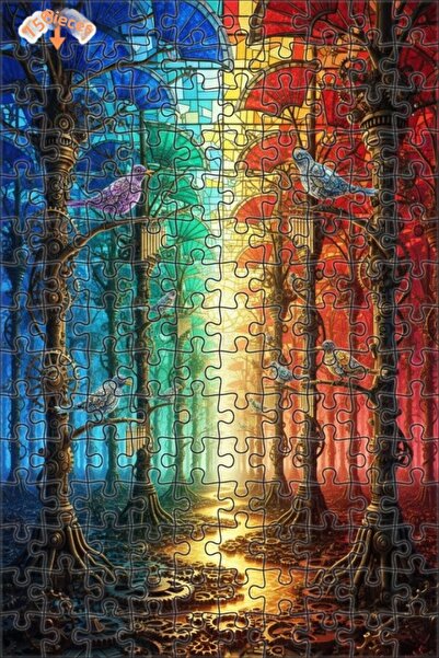 Teona Ahşap لغز خشبي ملون بتصميم غابة على طراز ستيمبانك، لوحة زيتية ذات طابقي...