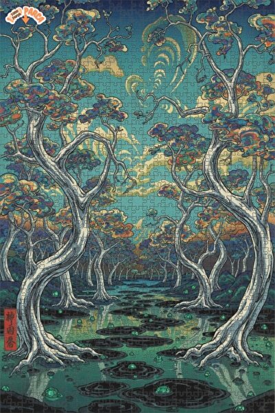 Teona Ahşap لغز خشبي مؤطر بطبقتين بمظهر لوحة زيتية يصور انعكاسات الغابة الغام...