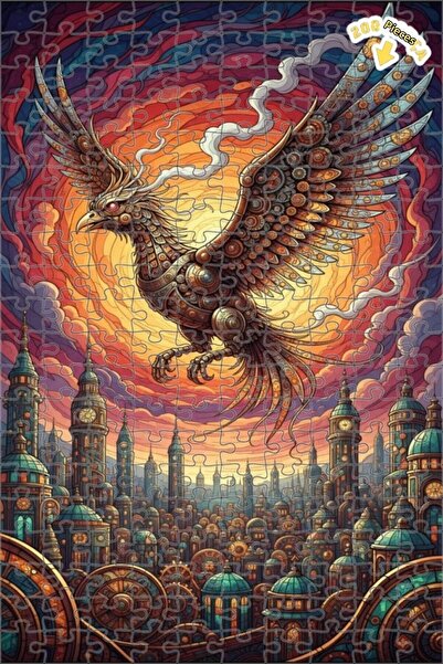 Teona Ahşap لغز خشبي ميكانيكي على شكل طائر الفينيق بتصميم مدينة ستيمبانك مع إ...