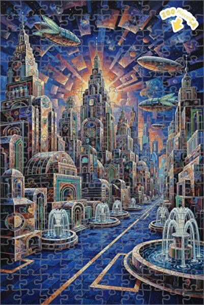 Teona Ahşap لغز خشبي مؤطر بطبقتين بتصميم فني يشبه اللوحات الزيتية لمدينة المس...