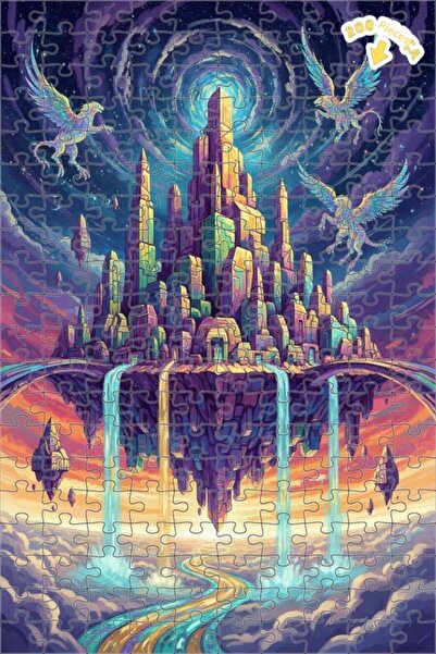 Teona Ahşap لغز خشبي على شكل دولفين مجنح في السماء بمظهر الألوان المائية 200 ...