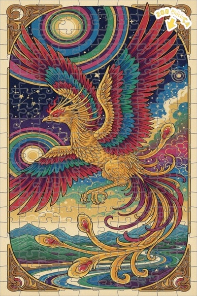 Teona Ahşap لغز خشبي رائع بإطار مزدوج الطبقات بتصميم طائر الفينيق الملون 200 ...