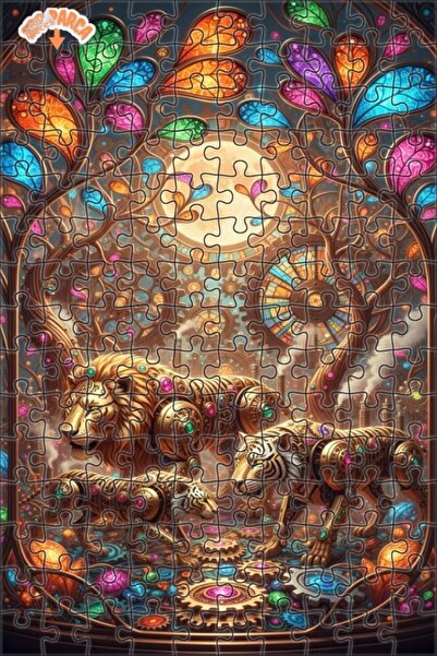 Teona Ahşap لغز خشبي ميكانيكي سحري لأسود الغابة والنمور 150 قطعة 20×30