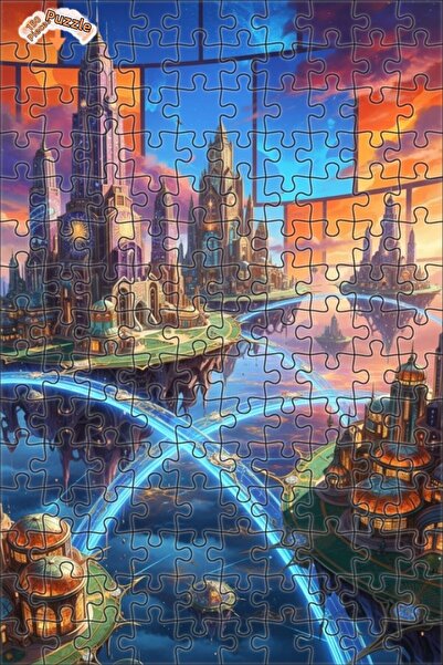 Teona Ahşap لغز خشبي بمظهر لوحة زيتية للمدن الطائرة، لغز خشبي بإطار مزدوج الط...