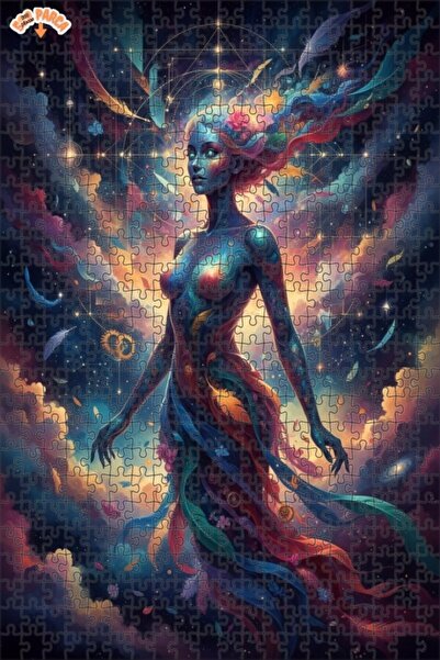 Teona Ahşap Cosmic Spirit Patterned Oil Painting Look Double Layer Framed Woo...