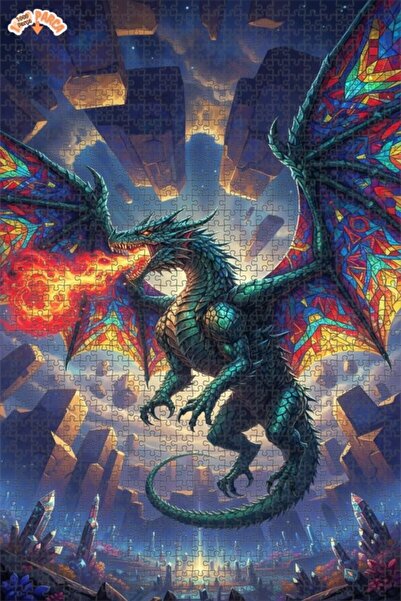 Teona Ahşap لغز خشبي على شكل جناح التنين ينفث النار 1000 قطعة 70x50