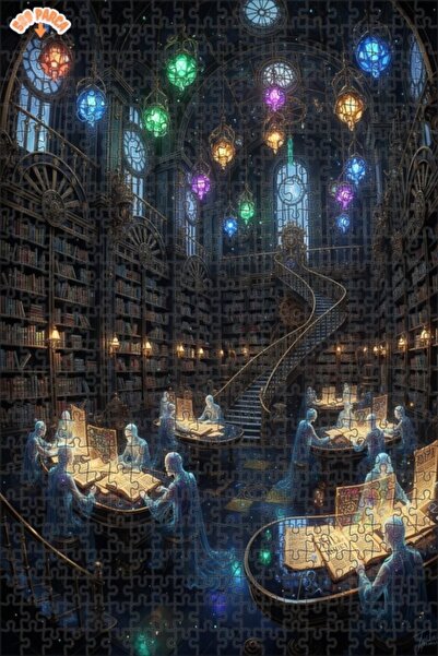 Teona Ahşap لغز خشبي مؤطر بطبقتين بمظهر لوحة زيتية يشبه مكتبة غامضة، 500 قطعة...