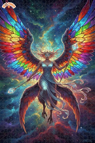 Teona Ahşap لوحة زيتية لـ "ملاك الأجنحة الملونة في السماء"، لغز خشبي بإطار مز...