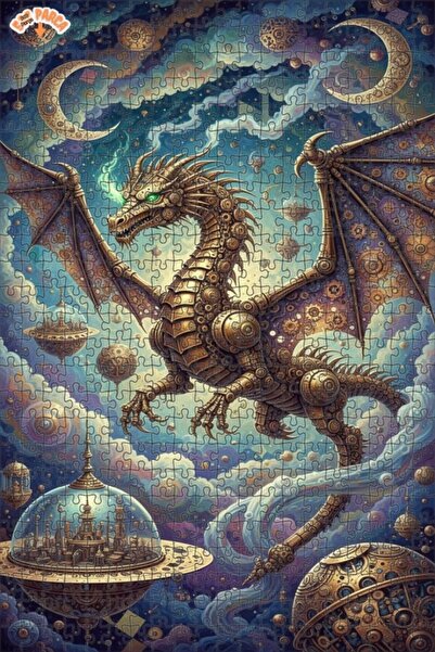 Teona Ahşap لوحة زيتية ميكانيكية لمشهد السماء مع التنين، لغز خشبي بإطار من طا...