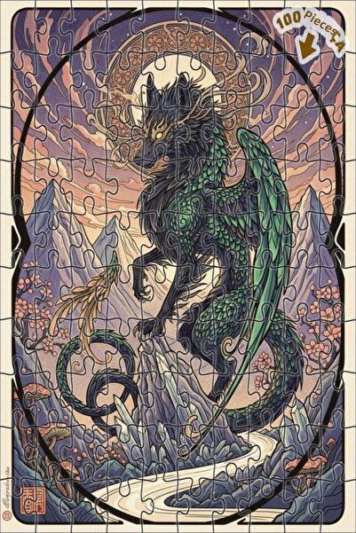 Teona Ahşap لغز خشبي مؤطر بطبقتين من ميستيك وورت دراغون آرت 100 قطعة 25x25