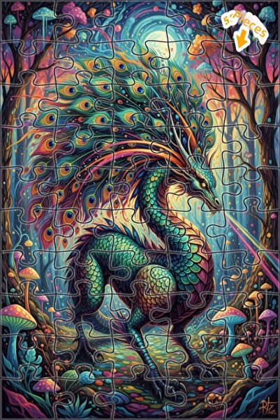 Teona Ahşap لغز خشبي مؤطر بطبقتين بتصميم فني يشبه لوحة زيتية لتنين الغابة الس...