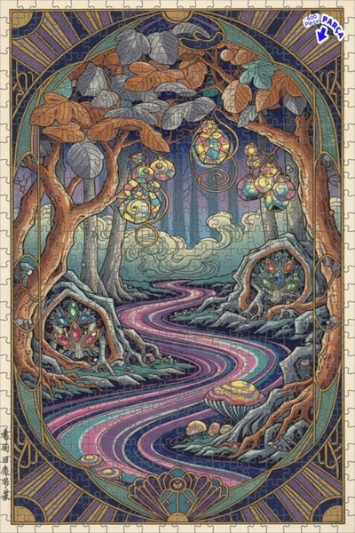 Teona Ahşap لغز خشبي مؤطر بطبقتين من ماركة Magical Forest River Road Art، 600...