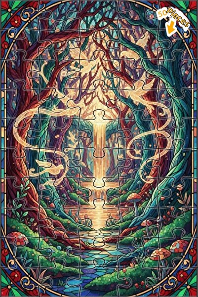 Teona Ahşap لغز خشبي مؤطر بطبقتين من شلال الغابة السحرية 50 قطعة 15x25