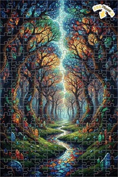 Teona Ahşap لغز خشبي مؤطر بطبقتين من فن الفسيفساء الغابة السحرية 200 قطعة 25x35