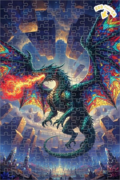 Teona Ahşap لغز خشبي على شكل جناح تنين ينفث النار 200 قطعة 25x35