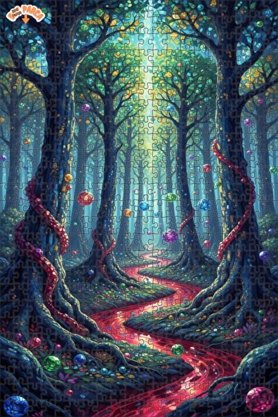 Teona Ahşap Fairy Tale Forest River View Wooden Puzzle Double Layer Framed Wo...