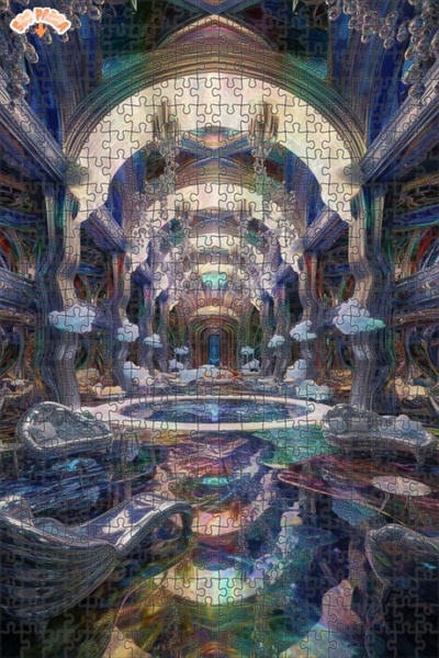 Teona Ahşap Dream Palace Oil Painting Look Double-Decker Framed Wooden Puzzle...