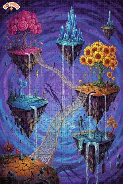 Teona Ahşap Fantastic Surrealism Oil Painting Look Double Layer Framed Wooden...