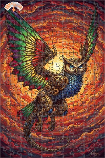 Teona Ahşap لغز فني على شكل بومة ميكانيكية بجناح تنين وتأثيرات ألوان مائية 15...