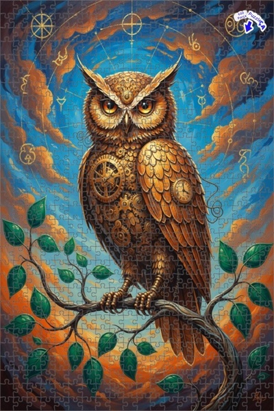 Teona Ahşap لغز خشبي مؤطر بطبقتين بمظهر لوحة زيتية لبومة الزمن البخارية 600 ق...