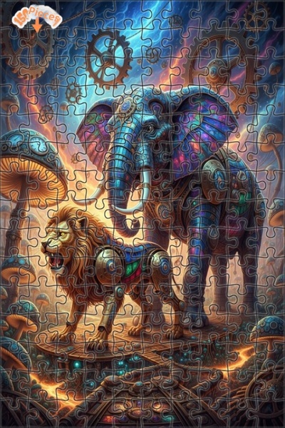 Teona Ahşap لغز خشبي بإطار مزدوج الطبقات من سلسلة مغامرات الفيل والأسد في عال...