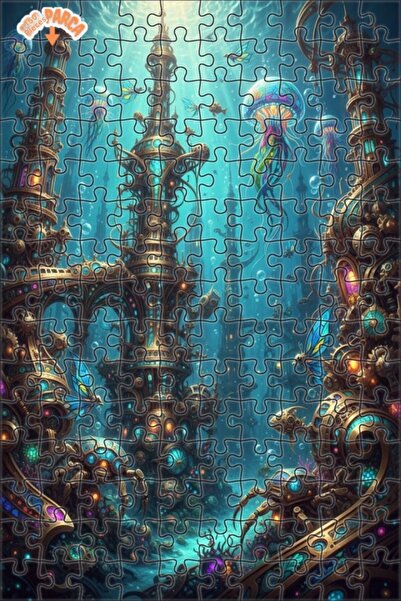 Teona Ahşap لوحة زيتية على طراز ستيمبانك إمبراير تحت الماء، لغز خشبي بإطار مز...