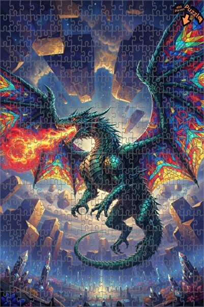 Teona Ahşap لغز خشبي على شكل جناح التنين ينفث النار 400 قطعة 35x35