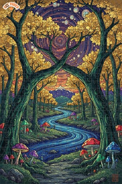 Teona Ahşap لغز خشبي مؤطر بطبقتين من غابة الفطر السحرية 500 قطعة 50x30