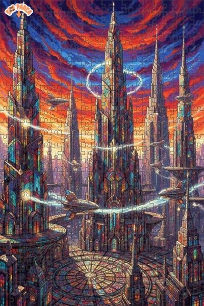 Teona Ahşap لغز خشبي بإطار مزدوج الطبقات بمظهر لوحة زيتية لمنظر المدينة الساح...