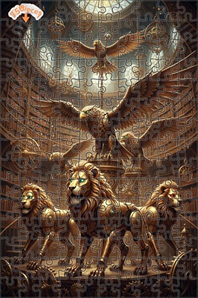 Teona Ahşap لغز خشبي ميكانيكي على شكل أسد ونسر ذو طابقين 150 قطعة 20×30