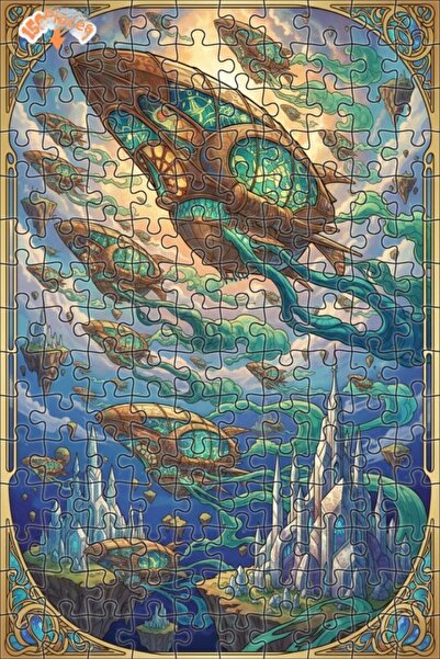 Teona Ahşap لغز خشبي مؤطر بطبقتين بتصميم فني يشبه الزيت الملون يصور سفن القلا...