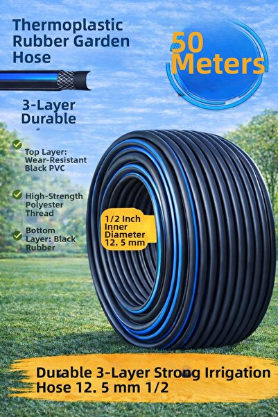 plant-home Thermo Rubberized Garden Hose 50 Meters 3-Layer Durable Water Irri...