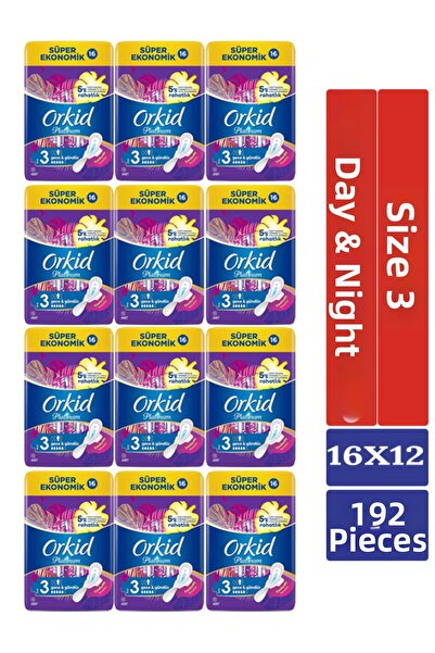 Orkid فوط صحية بلاتينية ليلية ونهارية اقتصادية للغاية 192 قطعة 16x12