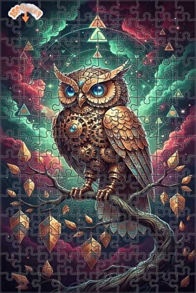 Teona Ahşap Mechanical Owl Art Double Layer Framed Wooden Puzzle 150 Pieces 2...