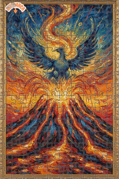 Teona Ahşap Phoenix Volcano Eruption Oil Painting Look Double-Deck Framed Woo...