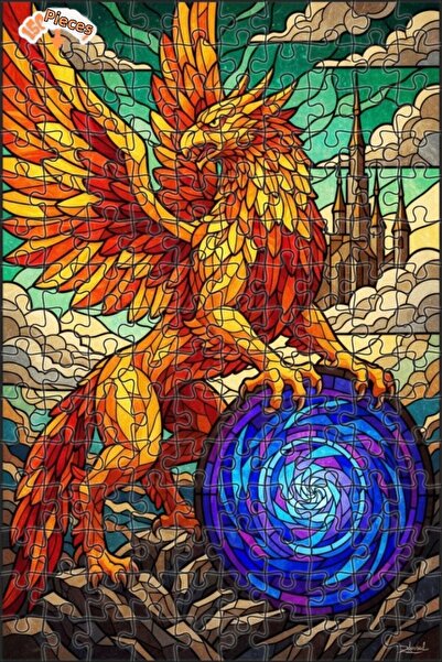 Teona Ahşap Magical Phoenix Baptism Glass Art Double Layer Framed Wooden Puzz...