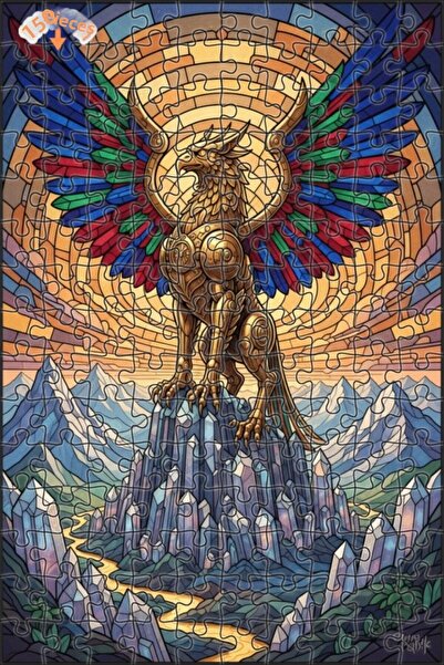 Teona Ahşap Majestic Winged Griffin over Crystal Mountains Double Layer Frame...