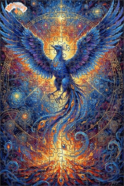 Teona Ahşap Mysterious Phoenix Oil Painting Look Double Layer Framed Wooden P...