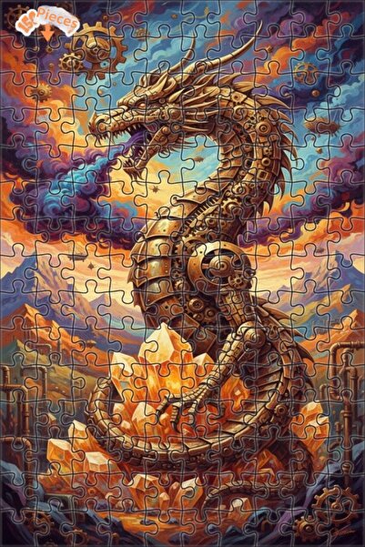 Teona Ahşap Steam Dragon Art Double Layer Framed Wooden Puzzle 150 Pieces 20X30