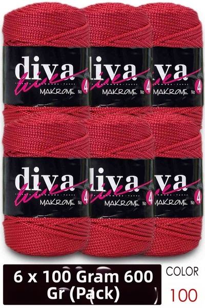 Diva İplik Diva Macrame Cord Thick (No:4) 100 Red (Pack of 6)