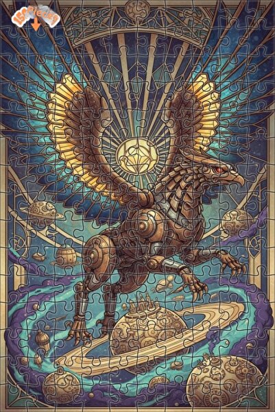 Teona Ahşap The Galactic Journey of the Mechanical Eagle Oil Painting Double-...