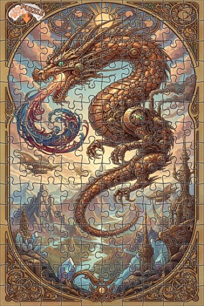 Teona Ahşap Steam Dragon Art Double Layer Framed Wooden Puzzle 150 Pieces 20X30