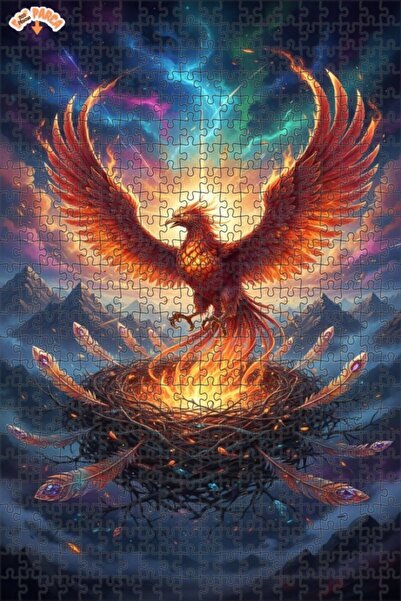 Teona Ahşap Flaming Emerald Feathered Phoenix Oil Painting Look Double-Deck F...
