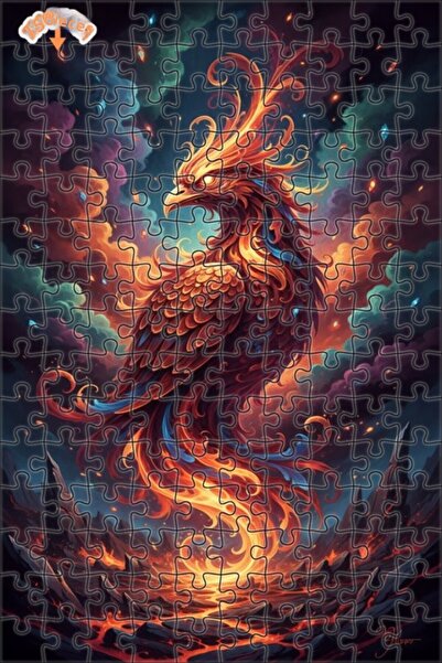 Teona Ahşap Legendary Phoenix Oil Painting Look Double Layer Framed Wooden Pu...