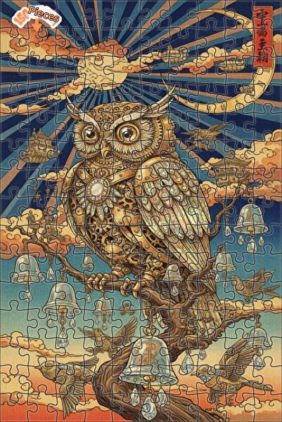 Teona Ahşap Mechanical Owl Art Double Layer Framed Wooden Puzzle 150 Pieces 2...