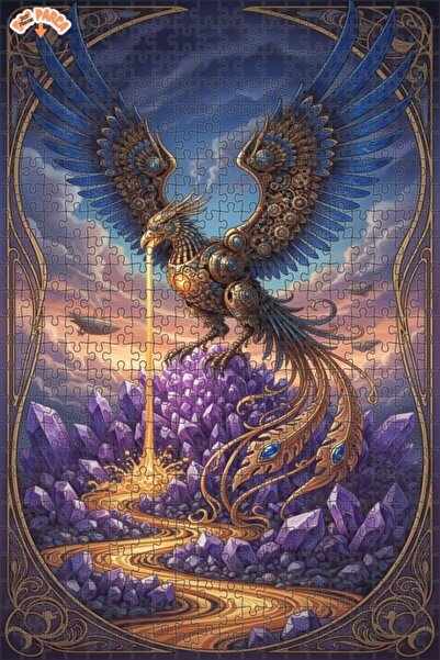 Teona Ahşap Steampunk Mystic Phoenix Golden Waterfall Oil Double-Deck Framed ...